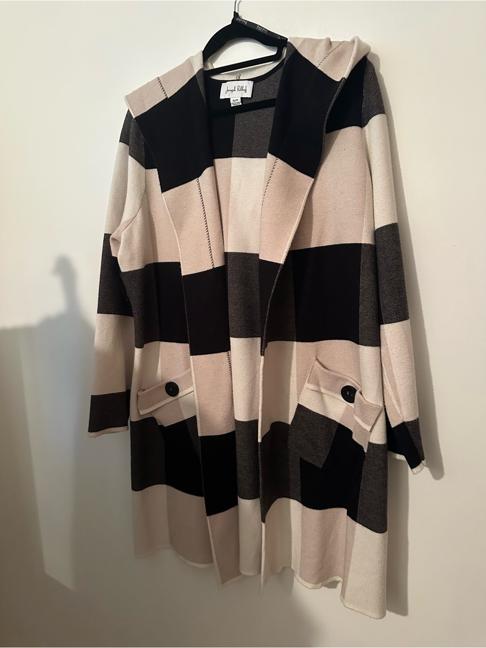 Joseph Ribkoff Black and Cream Striped Open Cardigan